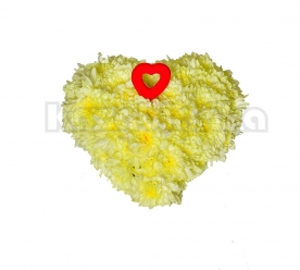 Srce od žutih margareta sa crvenim plišanim srcem